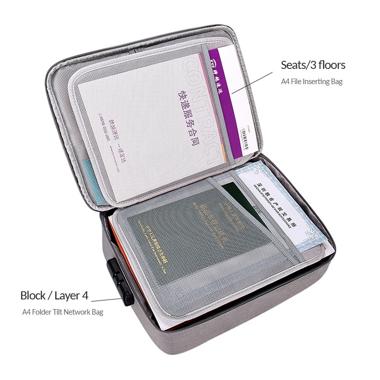 ZJ02 Water-resistant Polyester Multi-layer Document Storage Bag Laptop Bag  for All Sizes of Laptops, with Password Lock(Grey)