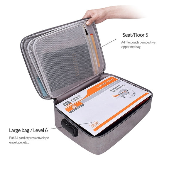 ZJ02 Water-resistant Polyester Multi-layer Document Storage Bag Laptop Bag  for All Sizes of Laptops, with Password Lock(Grey)
