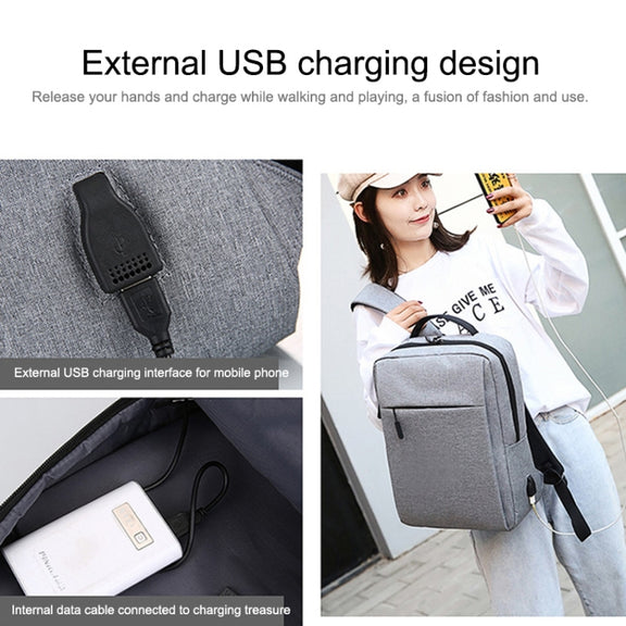 POFOKO Large-capacity Water-resistant Oxford Cloth Business Casual Backpack with External USB Charging Design for 15.6 inch Laptops (Grey)