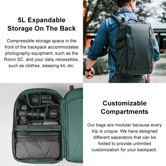 PGYTECH P-CB-020 2 in 1 Water-resistant  Shockproof Outdoor Dual Shoulders Backpack + Single Shoulder Bag (Black)
