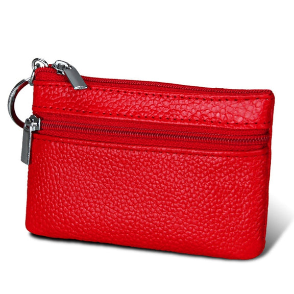 Cowhide Leather Zipper Solid Color Horizontal Card Holder Wallet RFID Blocking Coin Purse Card Bag Protect Case, Size: 11.4*7.4cm(Red)