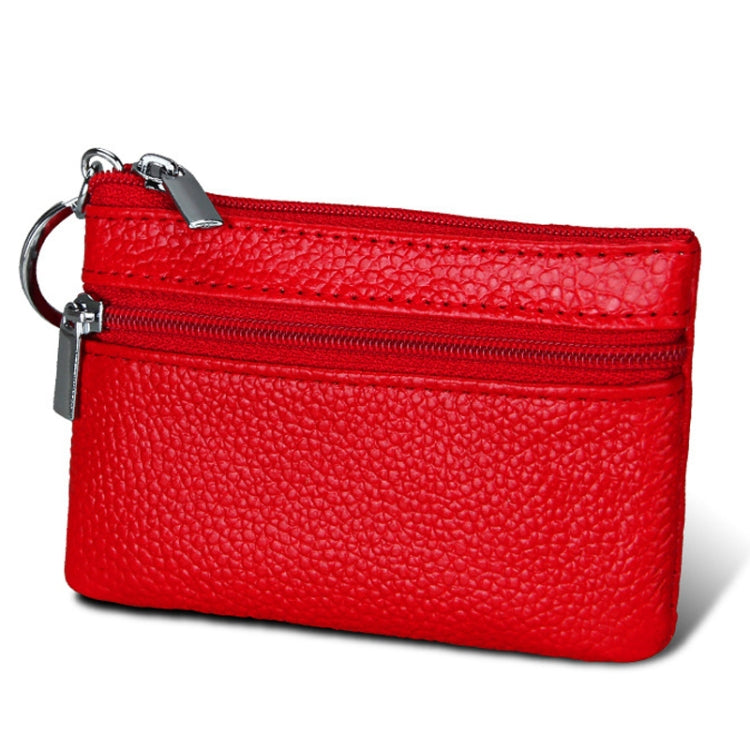Cowhide Leather Zipper Solid Color Horizontal Card Holder Wallet RFID Blocking Coin Purse Card Bag Protect Case, Size: 11.4*7.4cm(Red)