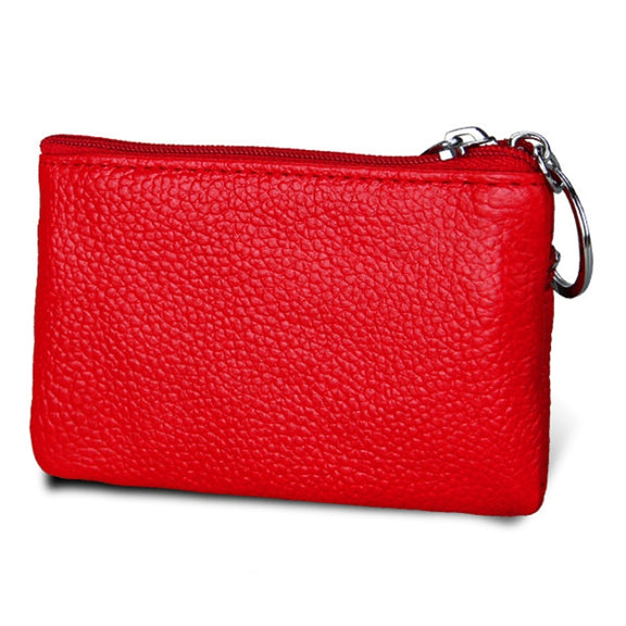 Cowhide Leather Zipper Solid Color Horizontal Card Holder Wallet RFID Blocking Coin Purse Card Bag Protect Case, Size: 11.4*7.4cm(Red)
