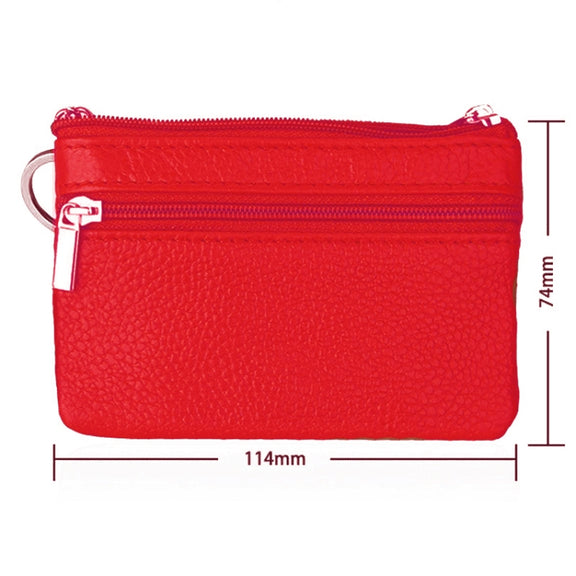 Cowhide Leather Zipper Solid Color Horizontal Card Holder Wallet RFID Blocking Coin Purse Card Bag Protect Case, Size: 11.4*7.4cm(Red)