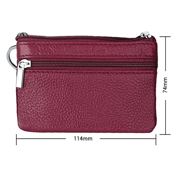 Cowhide Leather Zipper Solid Color Horizontal Card Holder Wallet RFID Blocking Coin Purse Card Bag Protect Case, Size: 11.4*7.4cm(Wine Red)