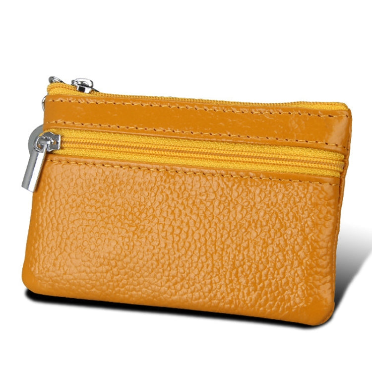 Cowhide Leather Zipper Solid Color Horizontal Card Holder Wallet RFID Blocking Coin Purse Card Bag Protect Case, Size: 11.4*7.4cm(Yellow)