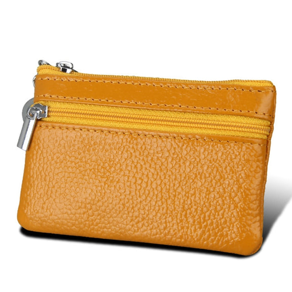 Cowhide Leather Zipper Solid Color Horizontal Card Holder Wallet RFID Blocking Coin Purse Card Bag Protect Case, Size: 11.4*7.4cm(Yellow)