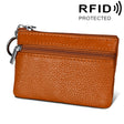 Cowhide Leather Zipper Solid Color Horizontal Card Holder Wallet RFID Blocking Coin Purse Card Bag Protect Case, Size: 11.4*7.4cm(Brown) - free shipping - PMC Jewellery - Order now!