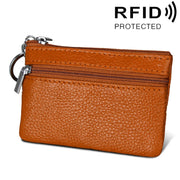 Cowhide Leather Zipper Solid Color Horizontal Card Holder Wallet RFID Blocking Coin Purse Card Bag Protect Case, Size: 11.4*7.4cm(Brown)