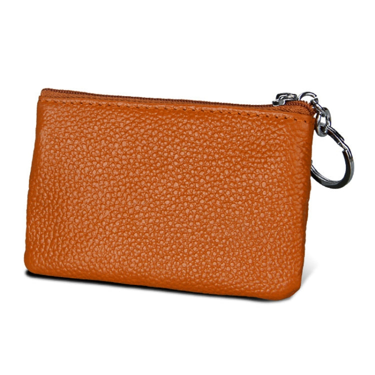 Cowhide Leather Zipper Solid Color Horizontal Card Holder Wallet RFID Blocking Coin Purse Card Bag Protect Case, Size: 11.4*7.4cm(Brown)