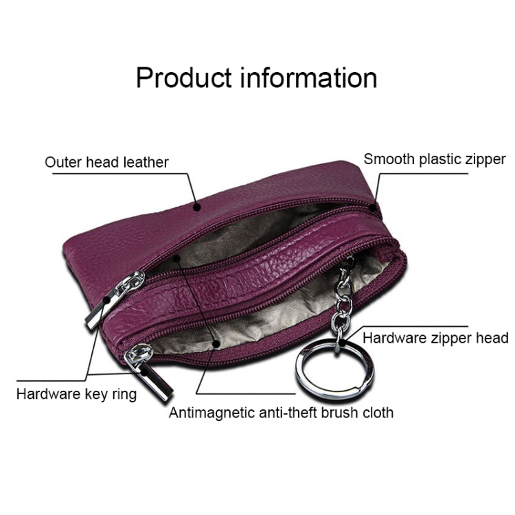 Cowhide Leather Zipper Solid Color Horizontal Card Holder Wallet RFID Blocking Coin Purse Card Bag Protect Case, Size: 11.4*7.4cm(Brown)
