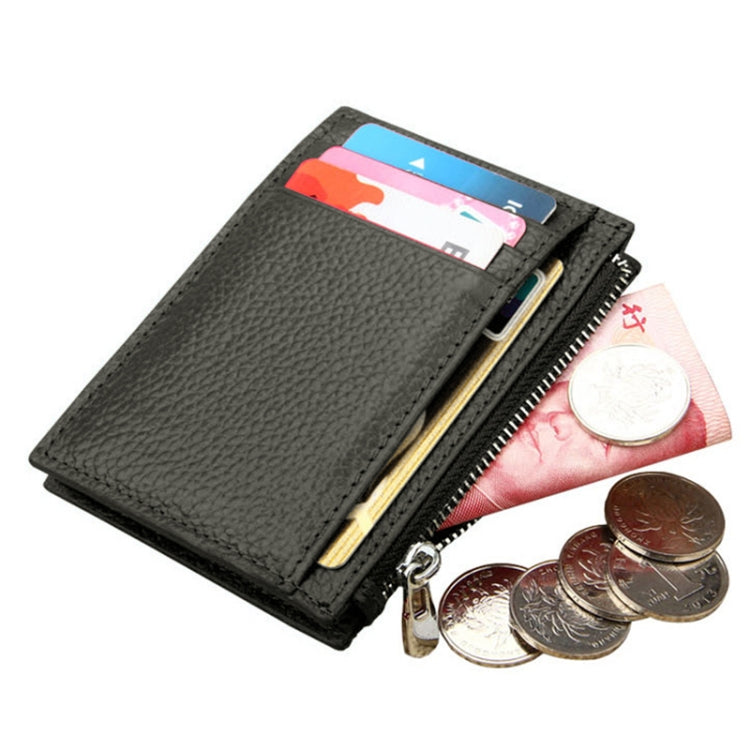 Cowhide Leather Solid Color Zipper Card Holder Wallet RFID Blocking Coin Purse Card Bag Protect Case, Size: 11*8*1.5cm (Coffee)