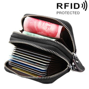 Genuine Leather Dual Layer Zipper Card Holder Wallet RFID Blocking Purse, Size: 10.5x7.0x4.0cm(Coffee)