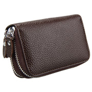 Genuine Leather Dual Layer Zipper Card Holder Wallet RFID Blocking Purse, Size: 10.5x7.0x4.0cm(Coffee)