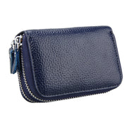Genuine Leather Dual Layer Zipper Card Holder Wallet RFID Blocking Purse, Size: 10.5x7.0x4.0cm(Dark Blue)