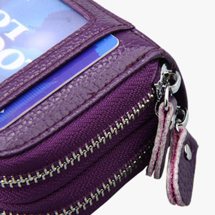 Genuine Leather Dual Layer Zipper Card Holder Wallet RFID Blocking Purse, Size: 10.5x7.0x4.0cm(Dark Blue)