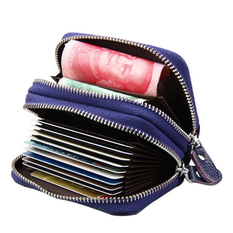 Genuine Leather Dual Layer Zipper Card Holder Wallet RFID Blocking Purse, Size: 10.5x7.0x4.0cm(Dark Blue)