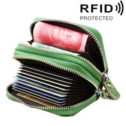 Genuine Leather Dual Layer Zipper Card Holder Wallet RFID Blocking Purse, Size: 10.5x7.0x4.0cm(Green)