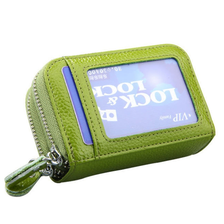 Genuine Leather Dual Layer Zipper Card Holder Wallet RFID Blocking Purse, Size: 10.5x7.0x4.0cm(Green)