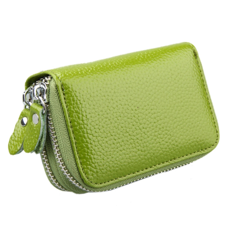 Genuine Leather Dual Layer Zipper Card Holder Wallet RFID Blocking Purse, Size: 10.5x7.0x4.0cm(Green)