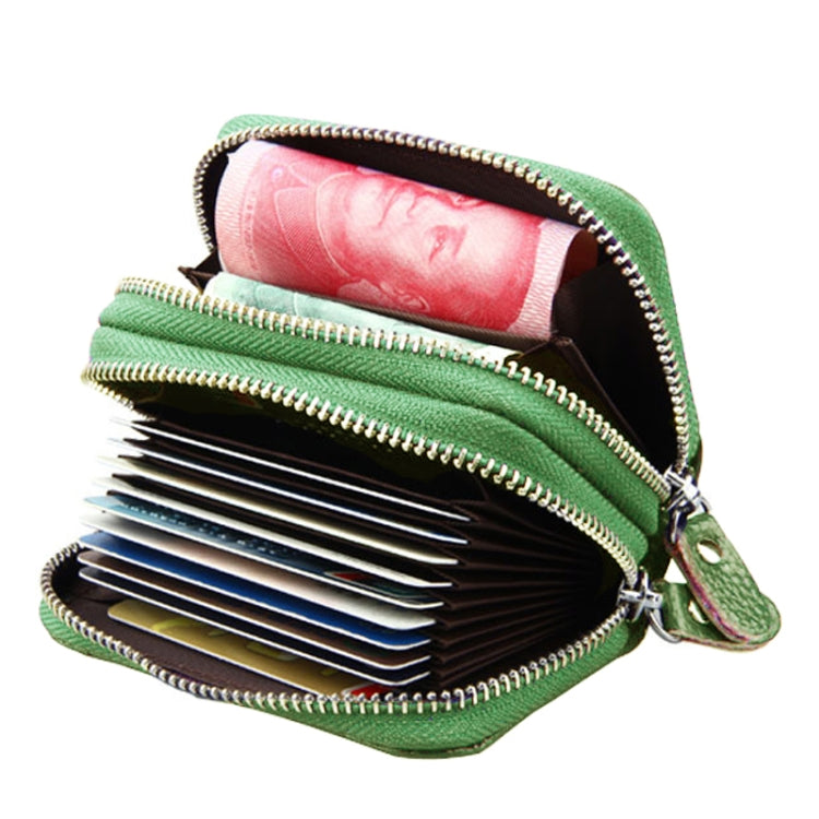 Genuine Leather Dual Layer Zipper Card Holder Wallet RFID Blocking Purse, Size: 10.5x7.0x4.0cm(Green)