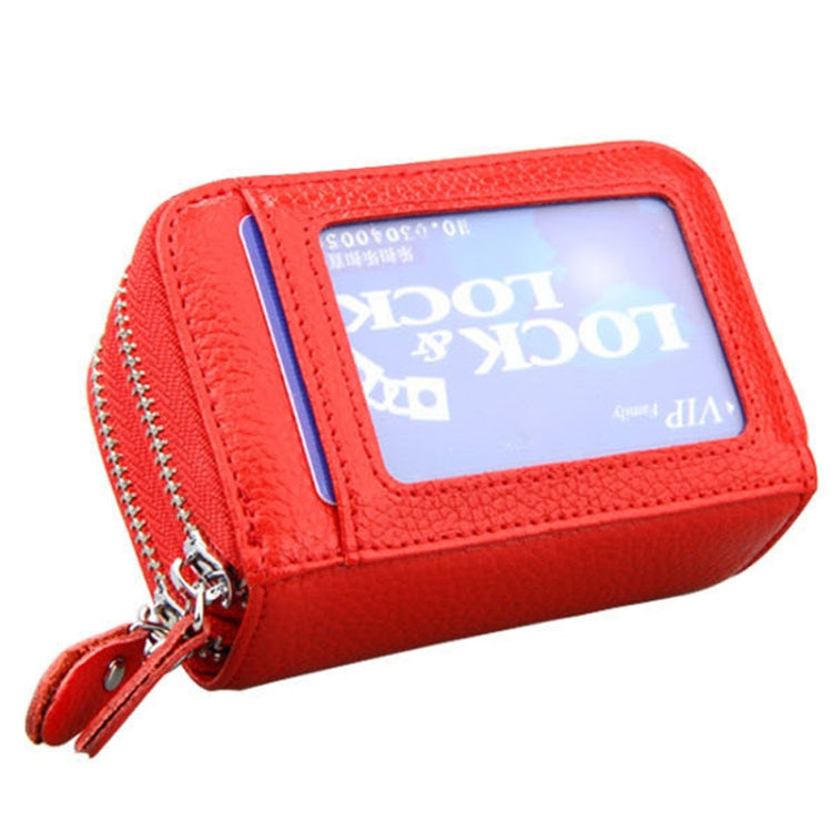 Genuine Leather Dual Layer Zipper Card Holder Wallet RFID Blocking Purse, Size: 10.5x7.0x4.0cm(Red)