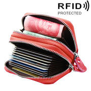 Genuine Leather Dual Layer Zipper Card Holder Wallet RFID Blocking Purse, Size: 10.5x7.0x4.0cm(Red)