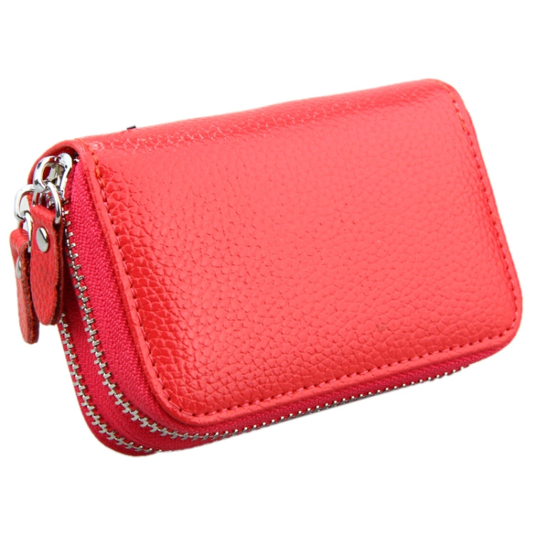 Genuine Leather Dual Layer Zipper Card Holder Wallet RFID Blocking Purse, Size: 10.5x7.0x4.0cm(Red)