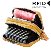 Genuine Leather Dual Layer Zipper Card Holder Wallet RFID Blocking Purse, Size: 10.5x7.0x4.0cm(Yellow)