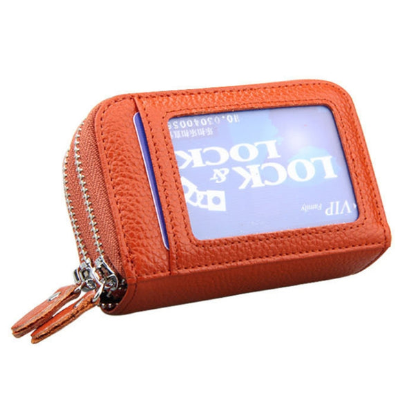 Genuine Leather Dual Layer Zipper Card Holder Wallet RFID Blocking Purse, Size: 10.5x7.0x4.0cm(Brown)