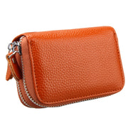 Genuine Leather Dual Layer Zipper Card Holder Wallet RFID Blocking Purse, Size: 10.5x7.0x4.0cm(Brown)