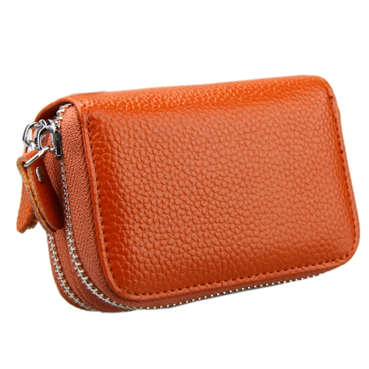 Genuine Leather Dual Layer Zipper Card Holder Wallet RFID Blocking Purse, Size: 10.5x7.0x4.0cm(Brown)