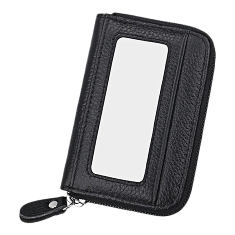Genuine Cowhide Leather Solid Color Zipper Horizontal Card Holder Wallet RFID Blocking Card Bag Protect Case with 12 Card Slots, Size: 11.5*7.5cm(Black)