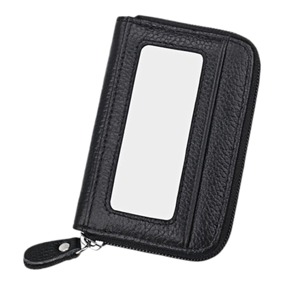 Genuine Cowhide Leather Solid Color Zipper Horizontal Card Holder Wallet RFID Blocking Card Bag Protect Case with 12 Card Slots, Size: 11.5*7.5cm(Black)