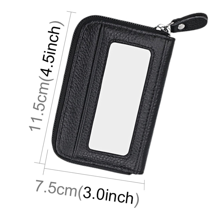 Genuine Cowhide Leather Solid Color Zipper Horizontal Card Holder Wallet RFID Blocking Card Bag Protect Case with 12 Card Slots, Size: 11.5*7.5cm(Black)