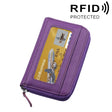Genuine Cowhide Leather Solid Color Zipper Horizontal Card Holder Wallet RFID Blocking Card Bag Protect Case with 12 Card Slots, Size: 11.5*7.5cm(Purple) - free shipping - PMC Jewellery - Order now!