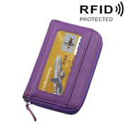 Genuine Cowhide Leather Solid Color Zipper Horizontal Card Holder Wallet RFID Blocking Card Bag Protect Case with 12 Card Slots, Size: 11.5*7.5cm(Purple)