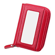 Genuine Cowhide Leather Solid Color Zipper Horizontal Card Holder Wallet RFID Blocking Card Bag Protect Case with 12 Card Slots, Size: 11.5*7.5cm(Red)