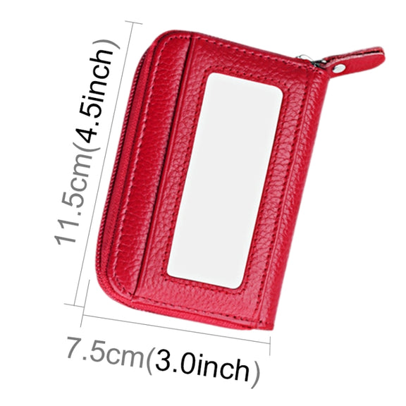 Genuine Cowhide Leather Solid Color Zipper Horizontal Card Holder Wallet RFID Blocking Card Bag Protect Case with 12 Card Slots, Size: 11.5*7.5cm(Red)