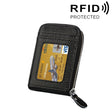 Genuine Cowhide Leather Solid Color Zipper Vertical Card Holder Wallet RFID Blocking Card Bag Protect Case with 12 Card Slots, Size: 11.5*7.5cm(Black) - free shipping - PMC Jewellery - Order now!