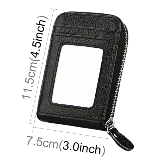 Genuine Cowhide Leather Solid Color Zipper Vertical Card Holder Wallet RFID Blocking Card Bag Protect Case with 12 Card Slots, Size: 11.5*7.5cm(Black)