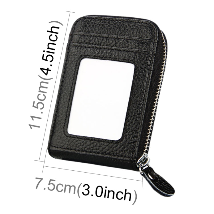 Genuine Cowhide Leather Solid Color Zipper Vertical Card Holder Wallet RFID Blocking Card Bag Protect Case with 12 Card Slots, Size: 11.5*7.5cm(Black)