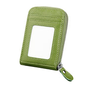Genuine Cowhide Leather Solid Color Zipper Vertical Card Holder Wallet RFID Blocking Card Bag Protect Case with 12 Card Slots, Size: 11.5*7.5cm(Green)