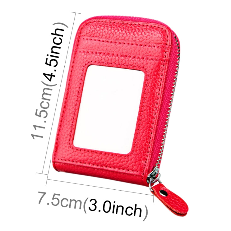 Genuine Cowhide Leather Solid Color Zipper Vertical Card Holder Wallet RFID Blocking Card Bag Protect Case with 12 Card Slots, Size: 11.5*7.5cm(Magenta)