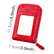 Genuine Cowhide Leather Solid Color Zipper Vertical Card Holder Wallet RFID Blocking Card Bag Protect Case with 12 Card Slots, Size: 11.5*7.5cm(Red)