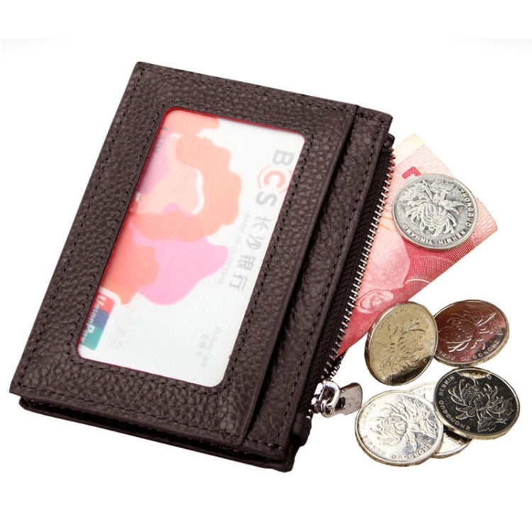 Cowhide Leather Solid Color Zipper Card Holder Wallet RFID Blocking Card Bag Protect Case Coin Purse, Size: 11*8*1.5cm(Coffee)