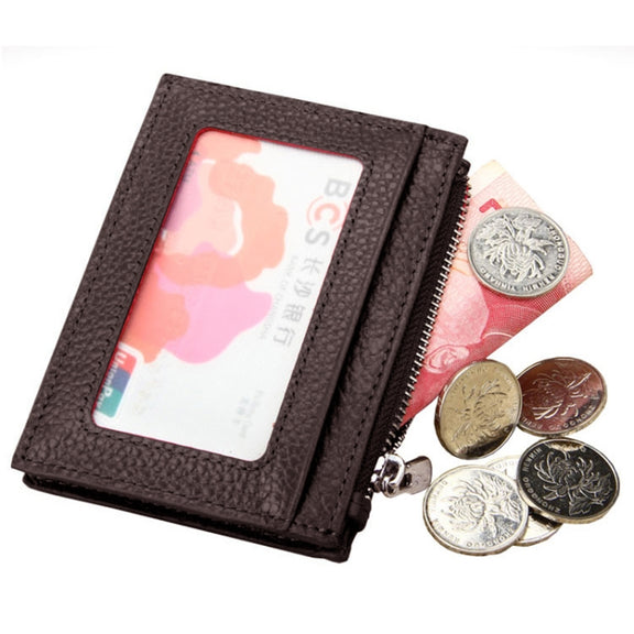 Cowhide Leather Solid Color Zipper Card Holder Wallet RFID Blocking Card Bag Protect Case Coin Purse, Size: 11*8*1.5cm(Coffee)