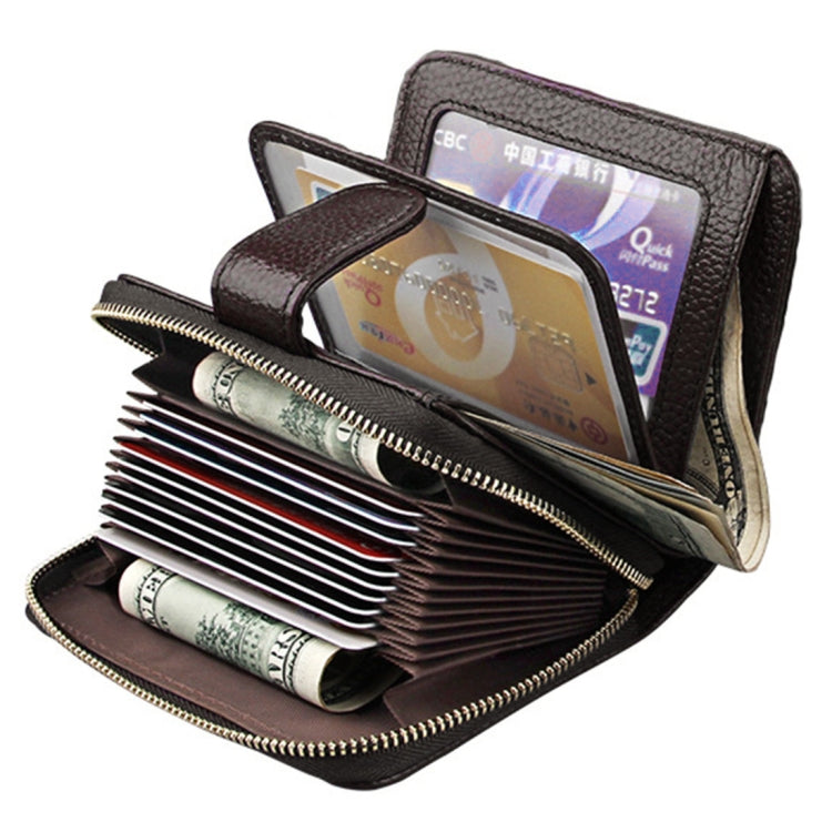 KB132 Female Style Full Grain Cow Leather Multifunctional RFID Wallet/ Card Bag/ Driving License Package(Coffee)