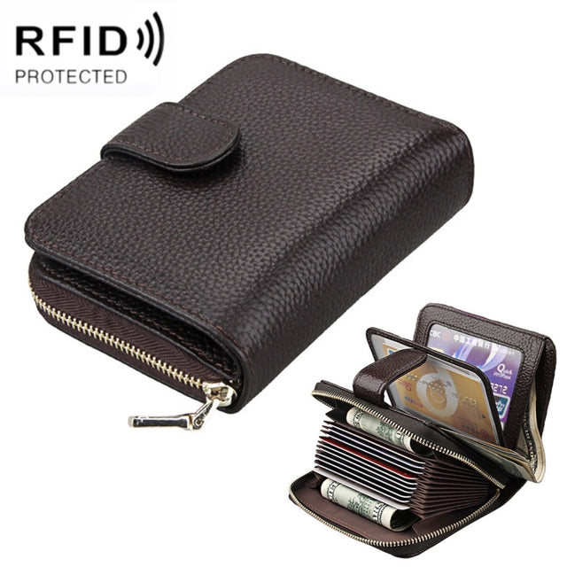 KB132 Female Style Full Grain Cow Leather Multifunctional RFID Wallet/ Card Bag/ Driving License Package(Coffee)