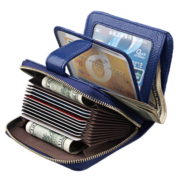 KB132 Female Style Full Grain Cow Leather Multifunctional RFID Wallet/ Card Bag/ Driving License Package(Blue)
